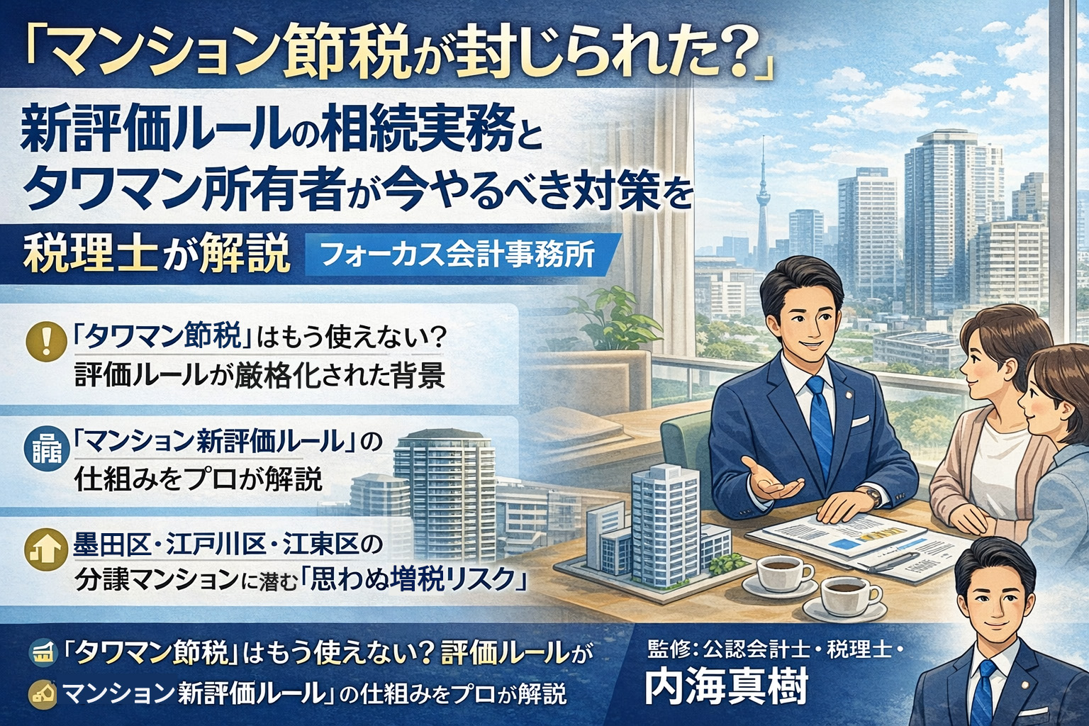 【相続税申告前に】マンション節税が封じられた？新評価ルールの相続実務とタワマン所有者が今やるべき対策を税理士が解説｜フォーカス会計事務所